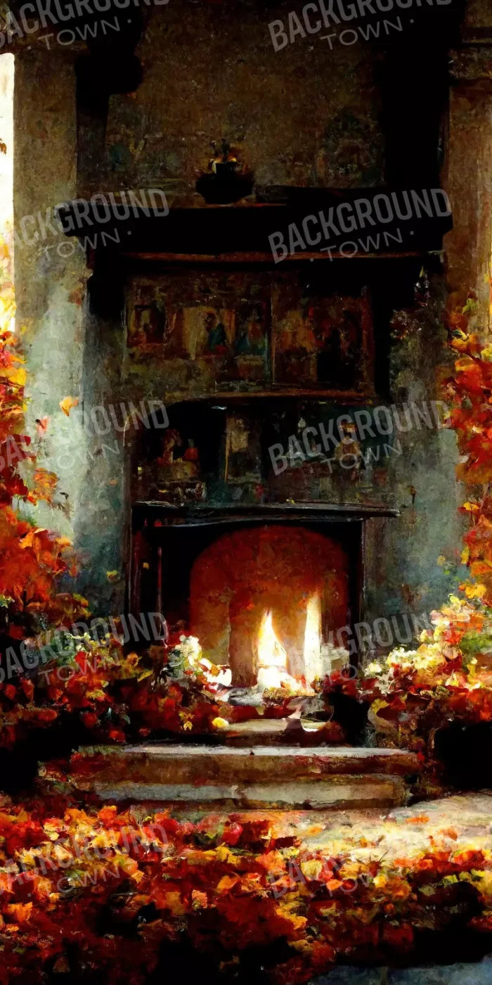Autumn Fireplace Ii 8’X16’ Ultracloth (96 X 192 Inch) Backdrop