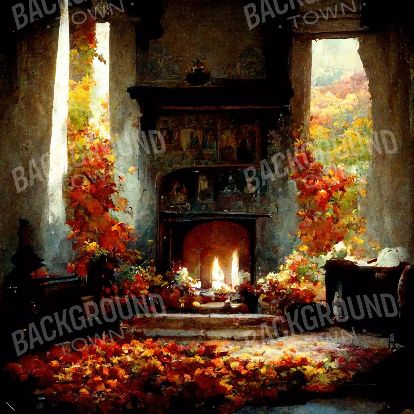 Autumn Fireplace Ii 8’X8’ Fleece (96 X Inch) Backdrop