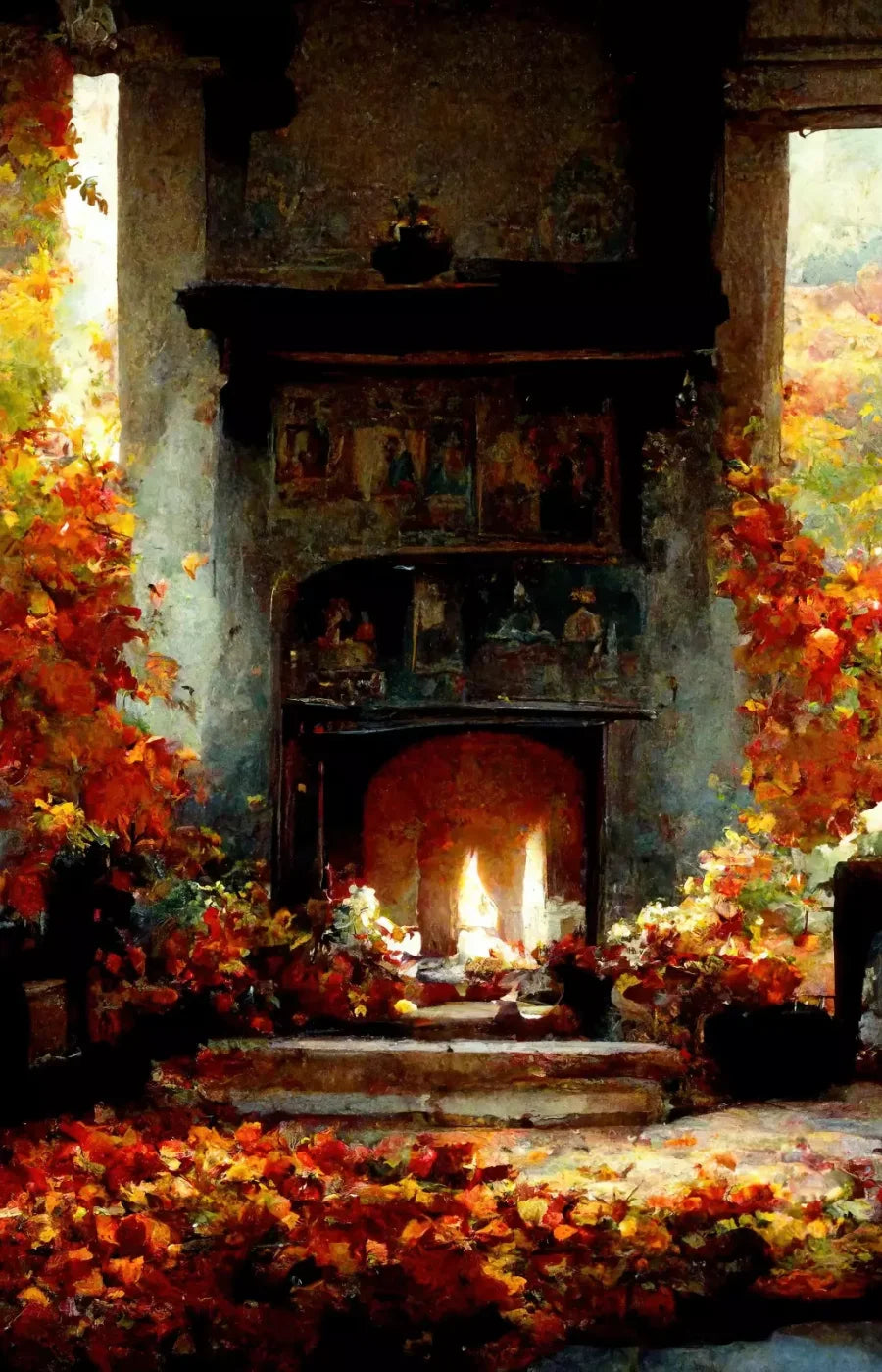 Autumn Fireplace Ii 9’X14’ Ultracloth (108 X 168 Inch) Backdrop