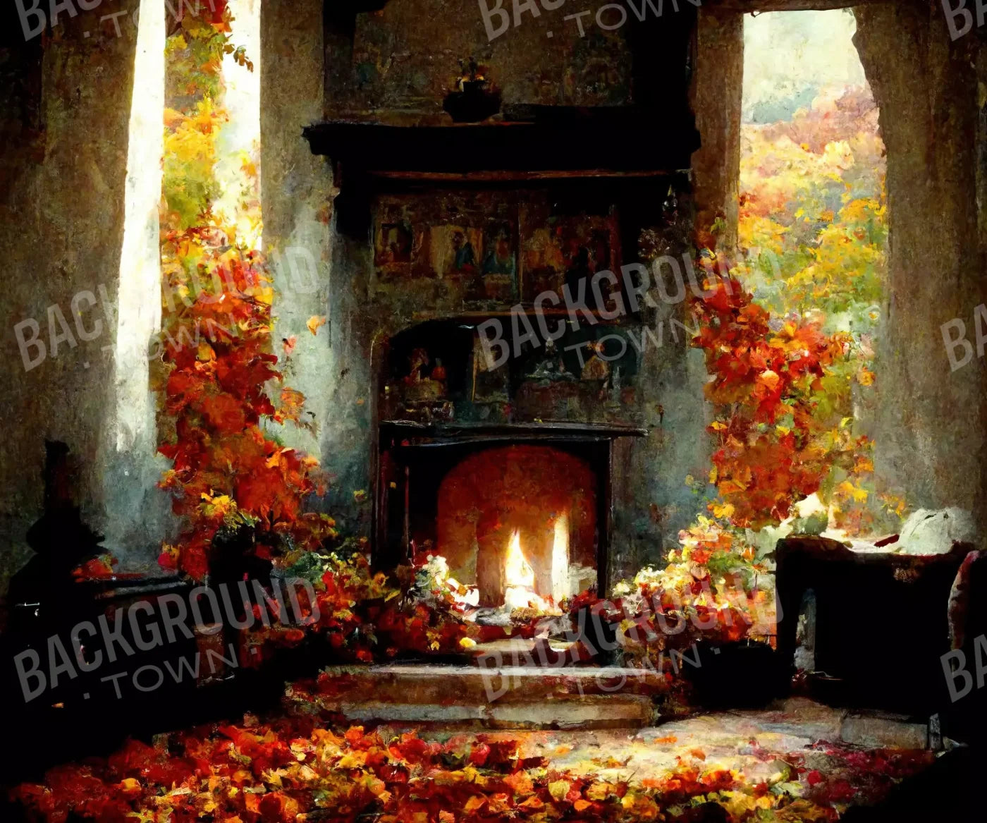 Autumn Fireplace Ii 12’X10’ Ultracloth (144 X 120 Inch) Backdrop