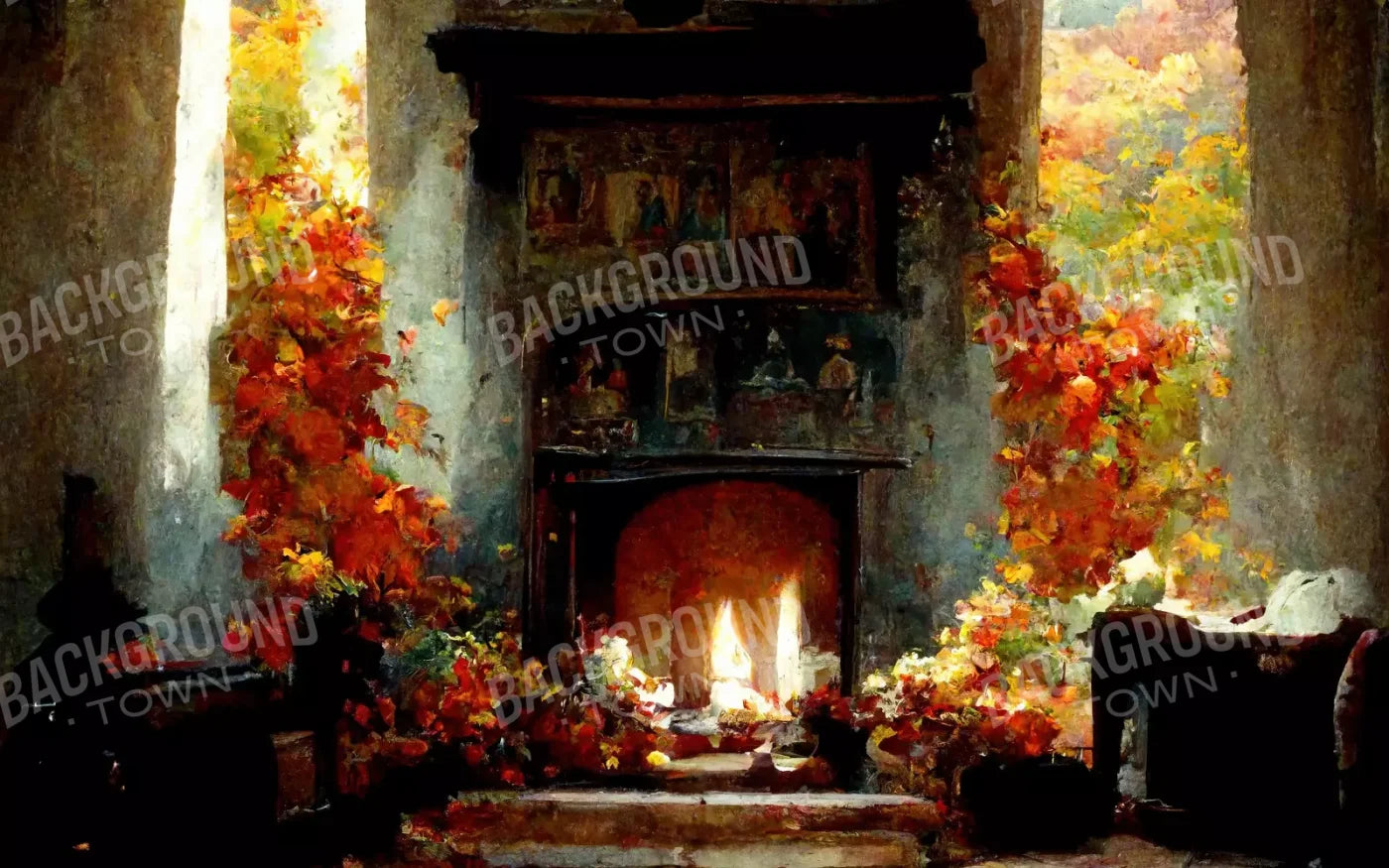 Autumn Fireplace Ii 8’X5’ Ultracloth (96 X 60 Inch) Backdrop