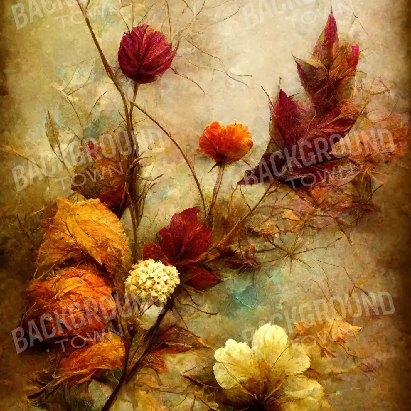 Autumn Flowers Ii 8’X8’ Fleece (96 X Inch) Backdrop