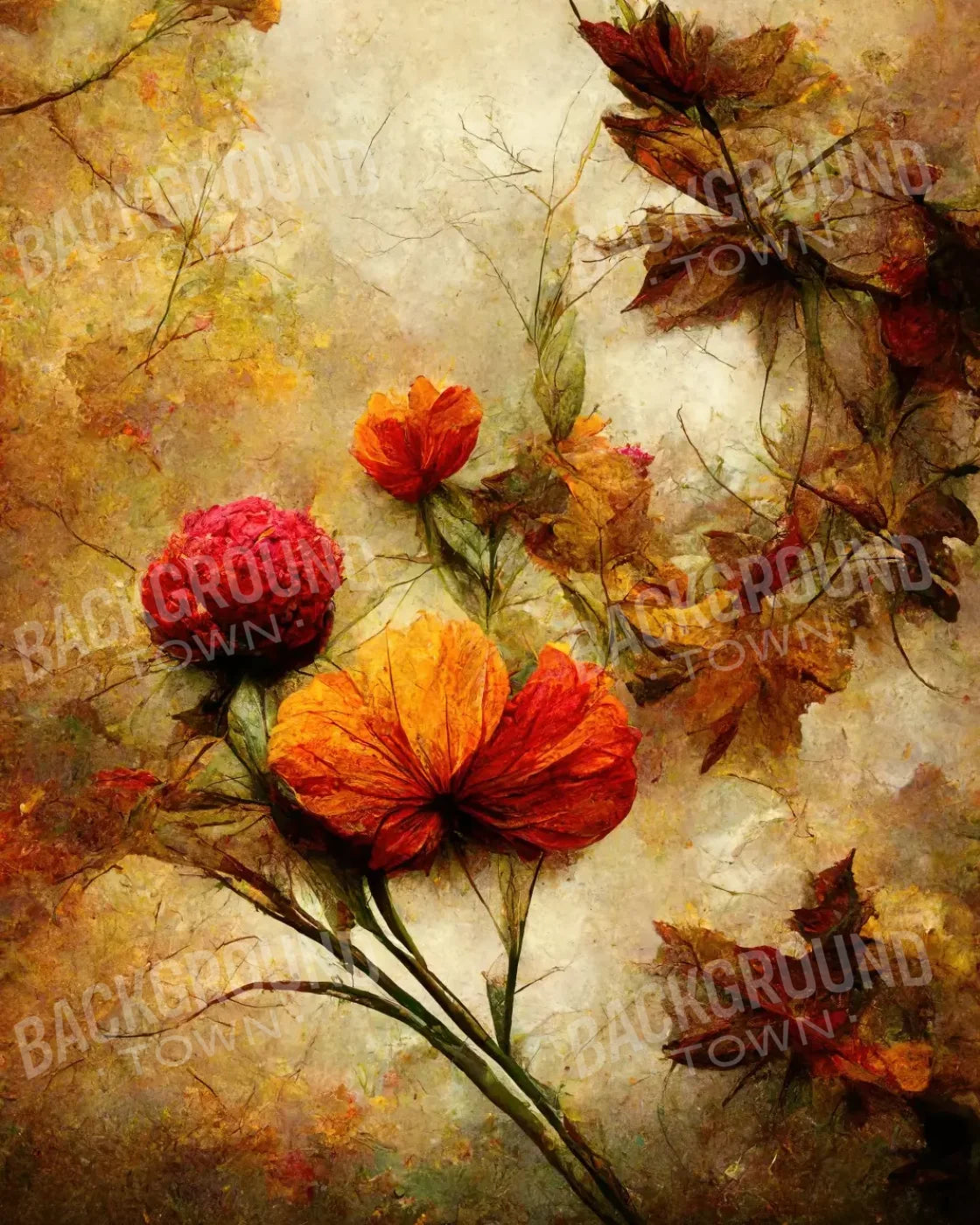 Autumn Flowers 8’X10’ Fleece (96 X 120 Inch) Backdrop