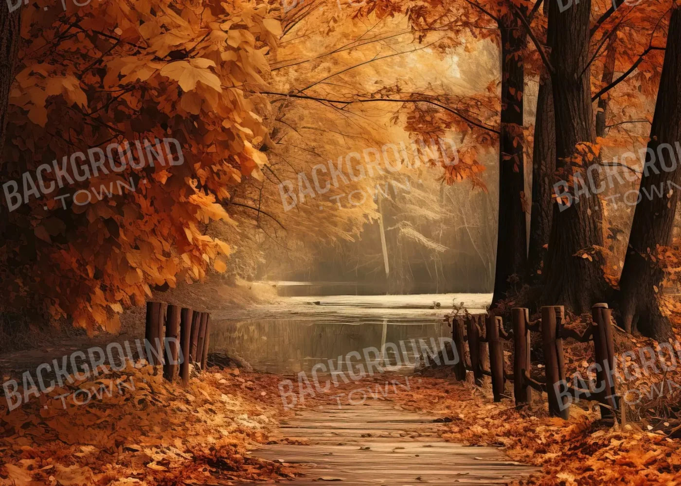 Autumn Lake Path Iv 7’X5’ Ultracloth (84 X 60 Inch) Backdrop