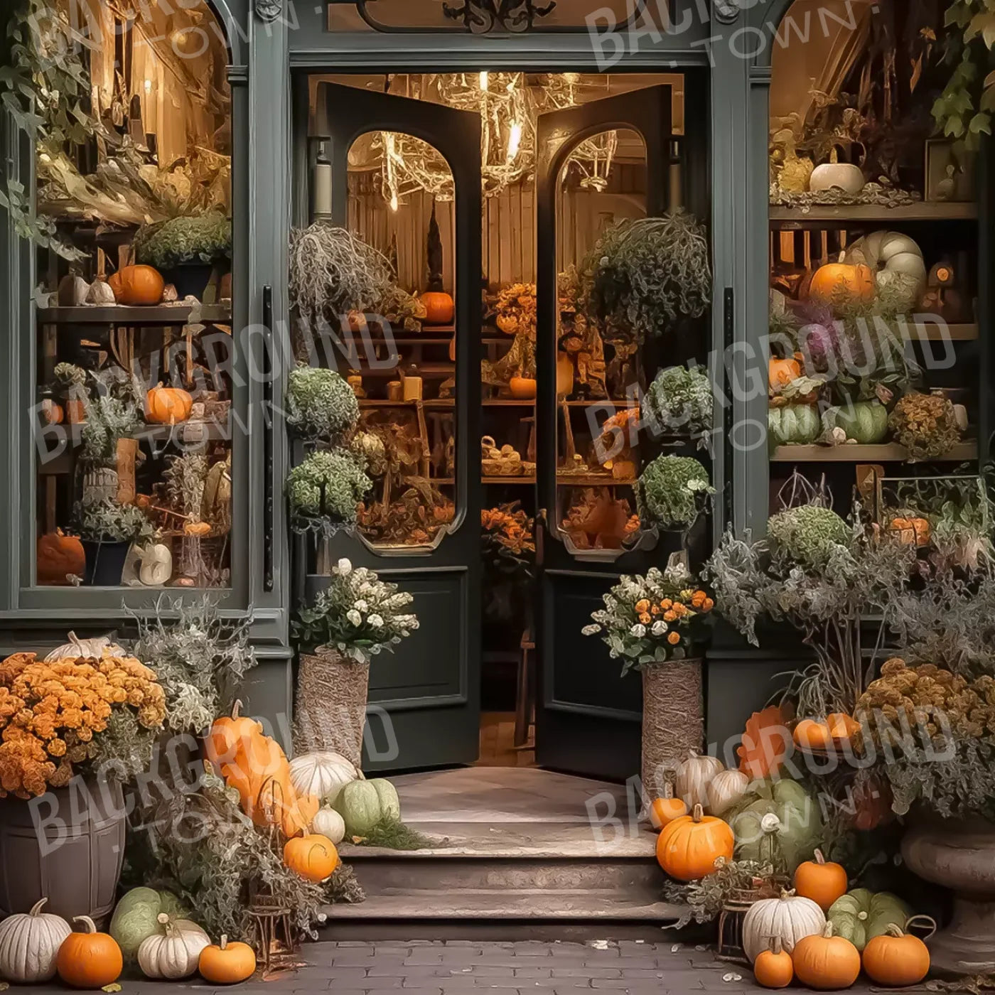 Autumn Store Front 3 8X8 Fleece ( 96 X Inch ) Backdrop