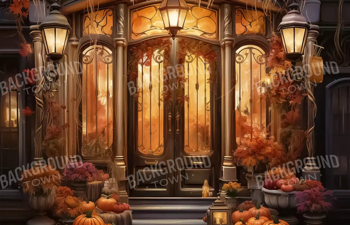 Autumn Store Front 2 12X8 Ultracloth ( 144 X 96 Inch ) Backdrop