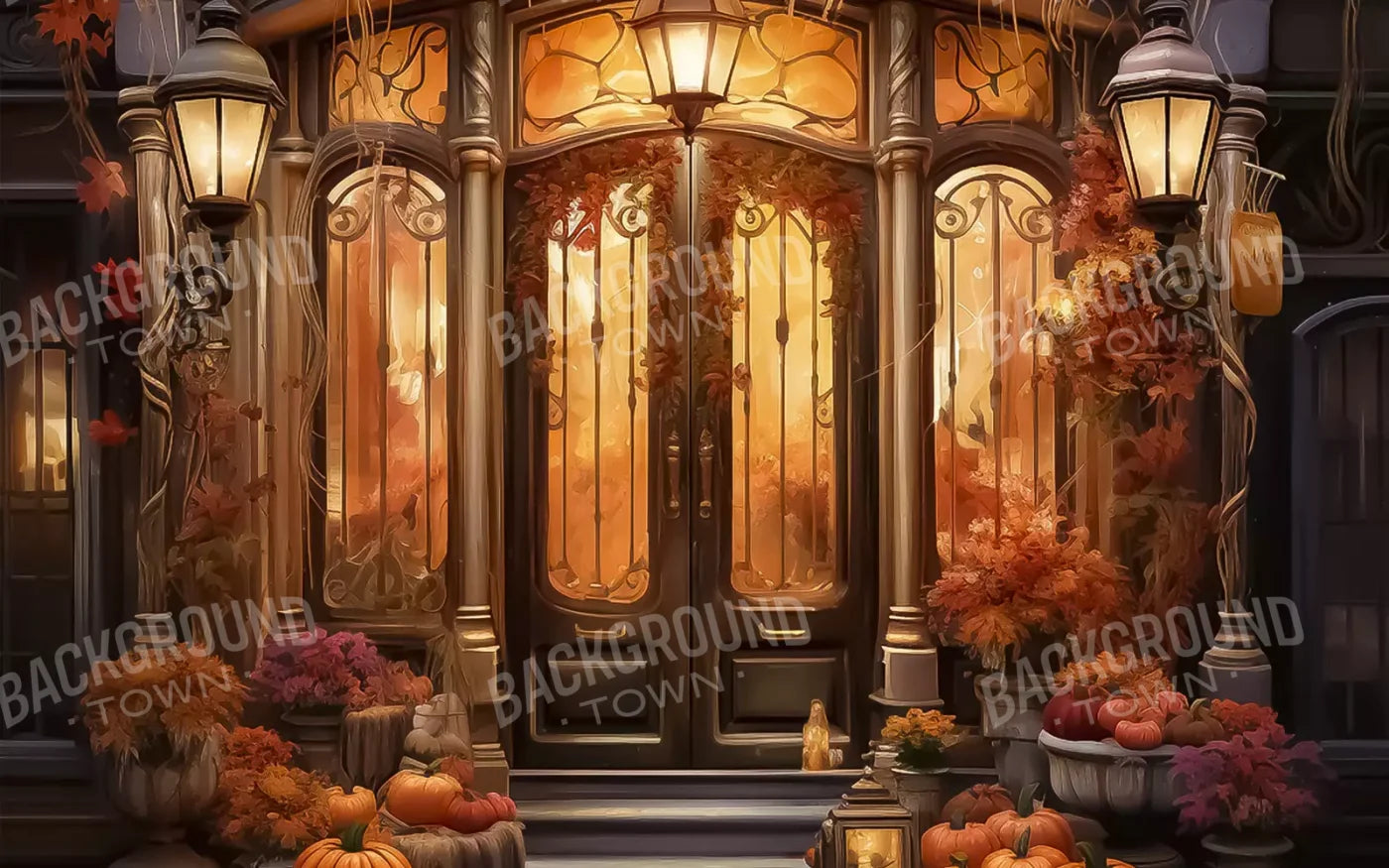 Autumn Store Front 2 14X9 Ultracloth ( 168 X 108 Inch ) Backdrop