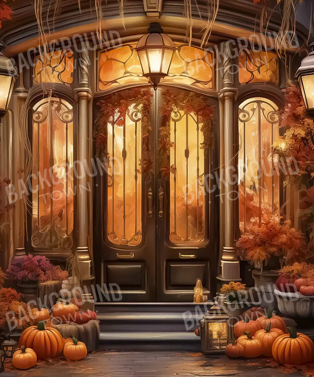 Pumpkin Store Front Backdrop for Photography