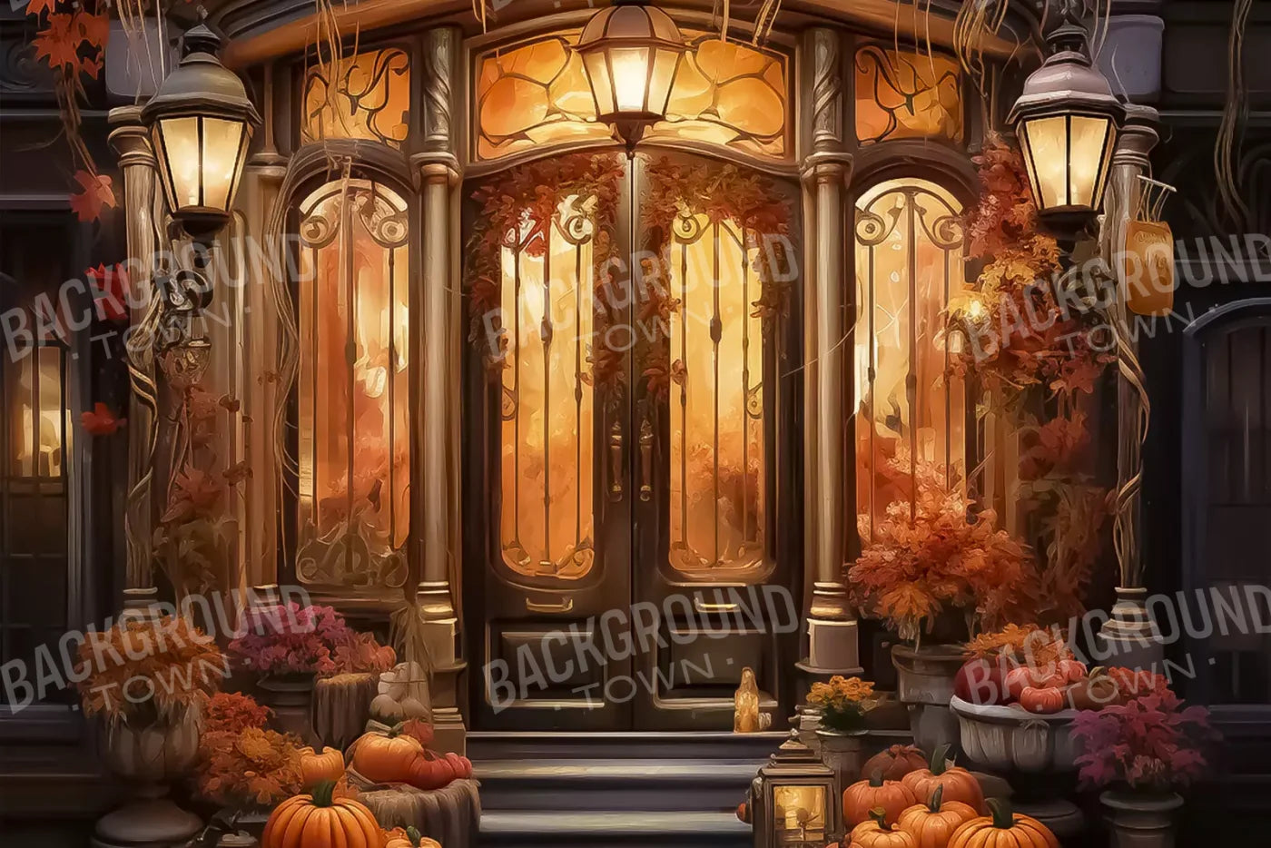 Autumn Store Front 2 8X5 Ultracloth ( 96 X 60 Inch ) Backdrop