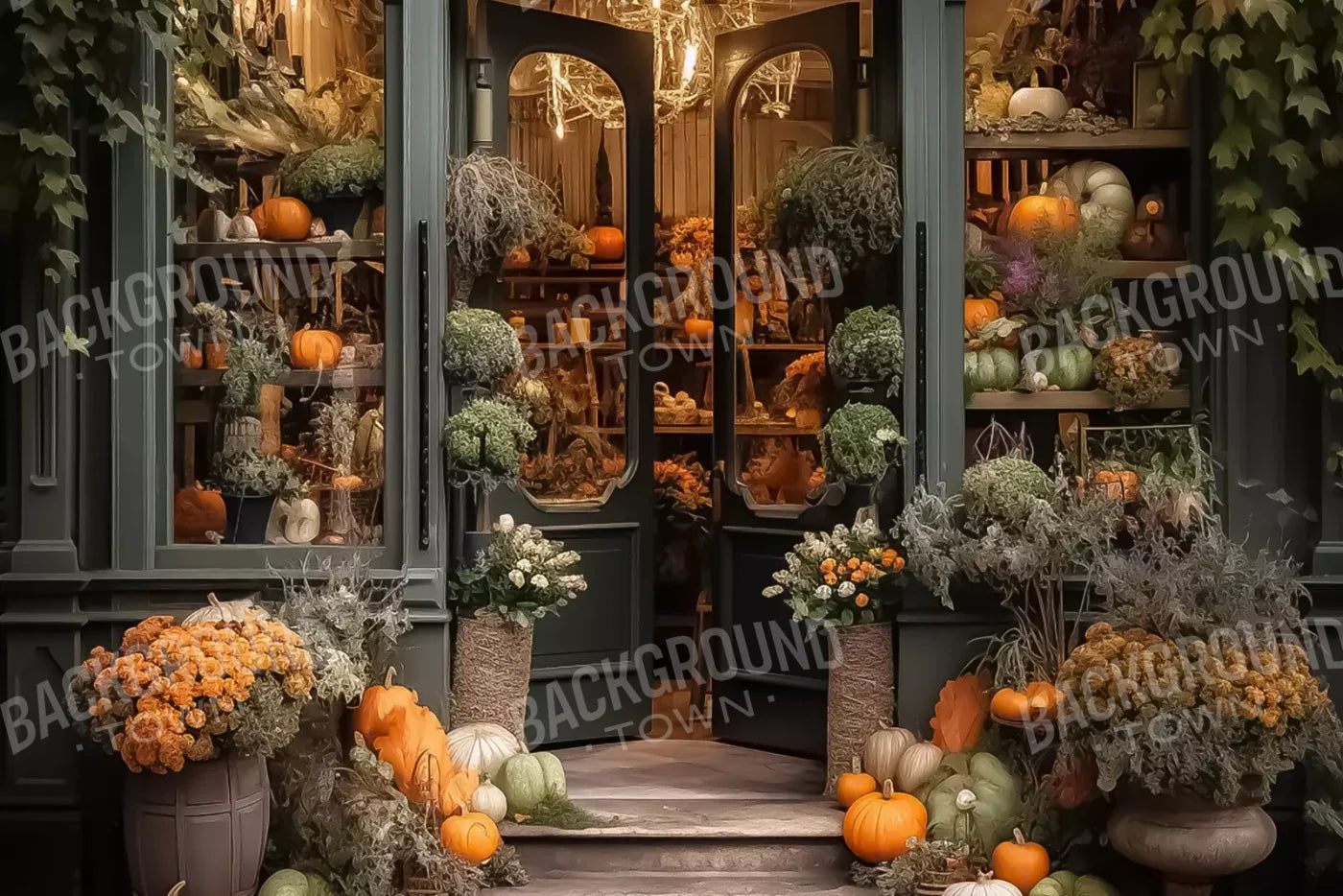 Autumn Store Front 3 8X5 Ultracloth ( 96 X 60 Inch ) Backdrop