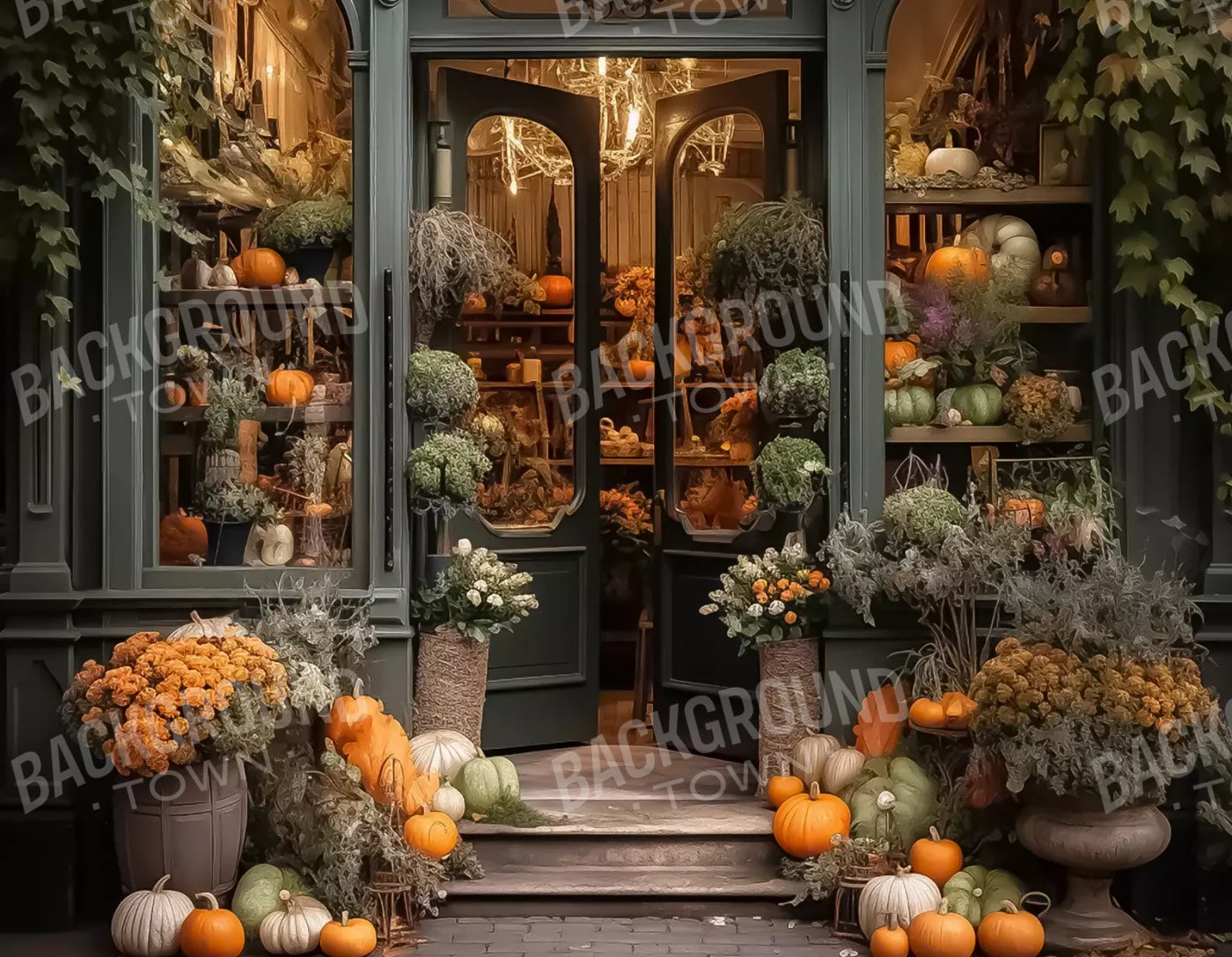 Autumn Store Front 3 8X6 Fleece ( 96 X 72 Inch ) Backdrop