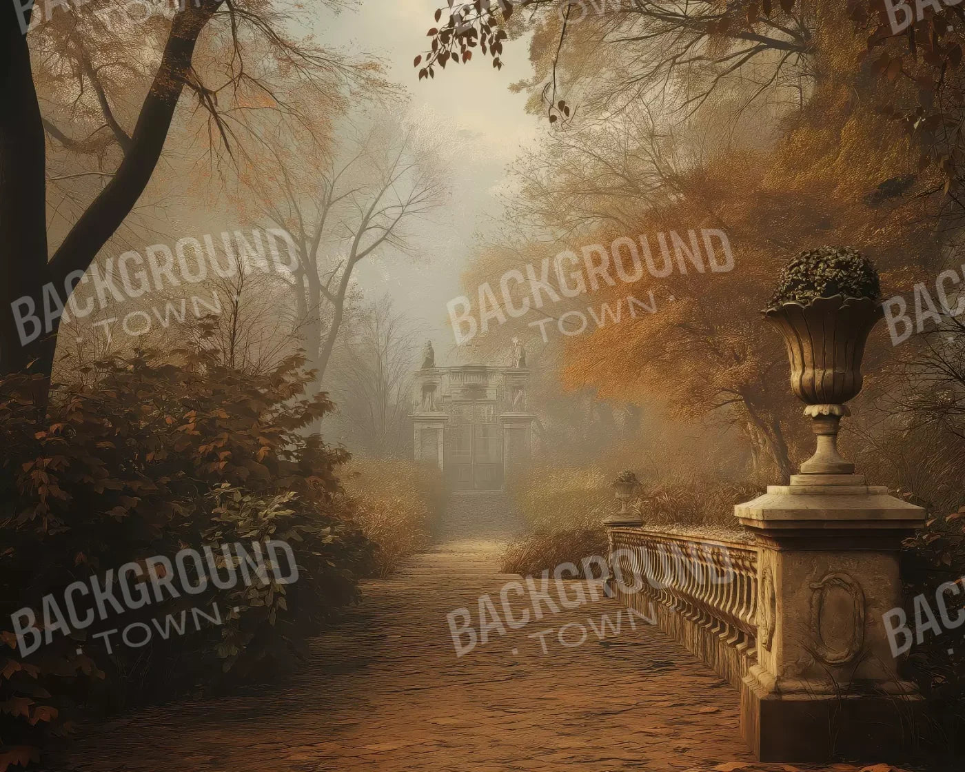 Autumn Walk To Mansion 10’X8’ Fleece (120 X 96 Inch) Backdrop