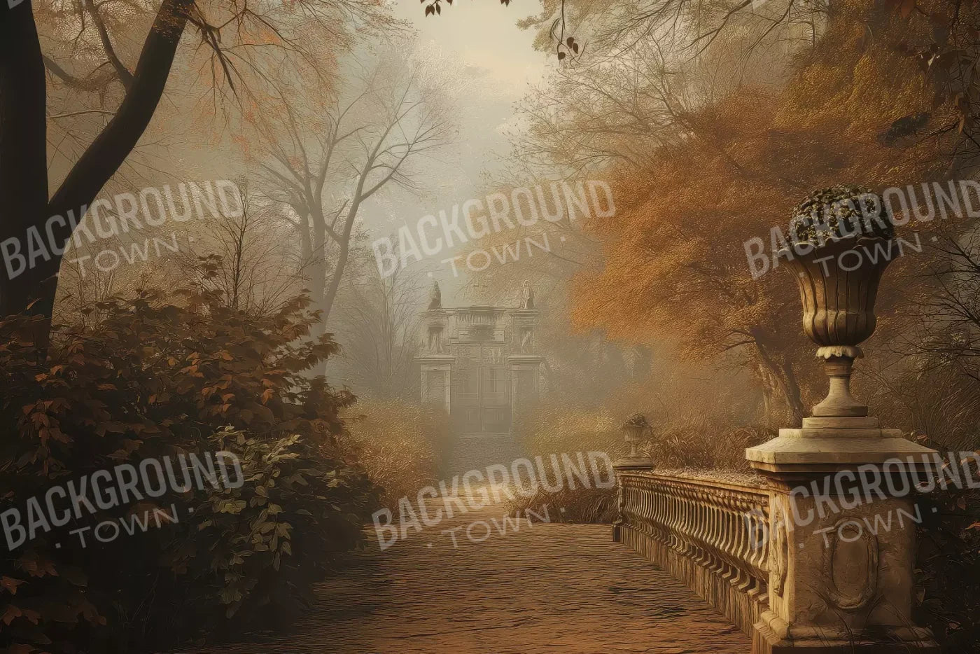 Autumn Walk To Mansion 12’X8’ Ultracloth (144 X 96 Inch) Backdrop