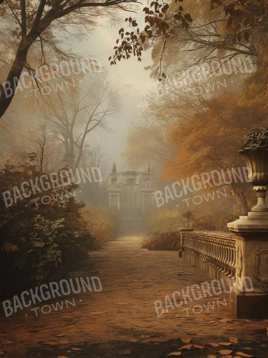 Autumn Walk To Mansion 5’X6’8 Fleece (60 X 80 Inch) Backdrop