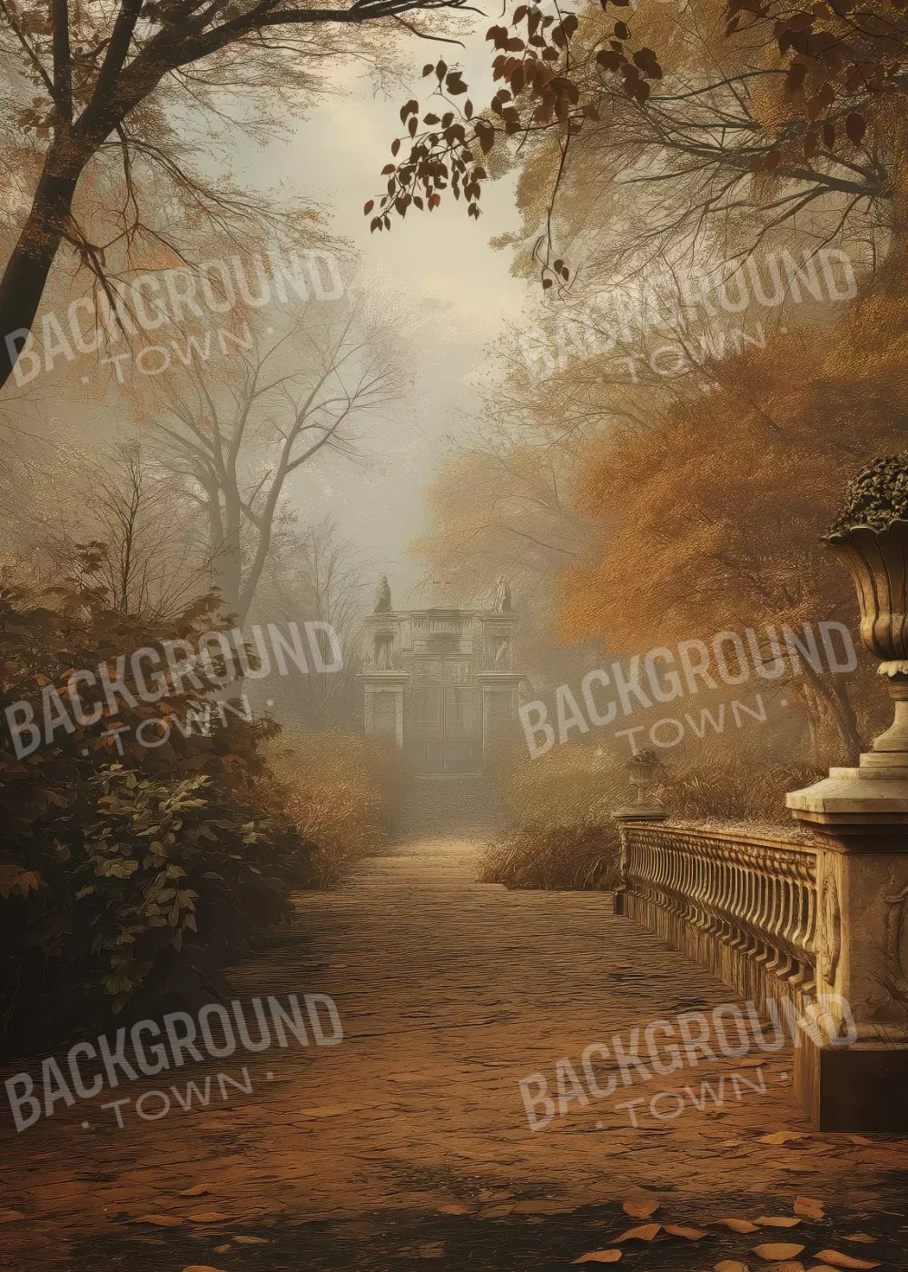 Autumn Walk To Mansion 5’X7’ Ultracloth (60 X 84 Inch) Backdrop