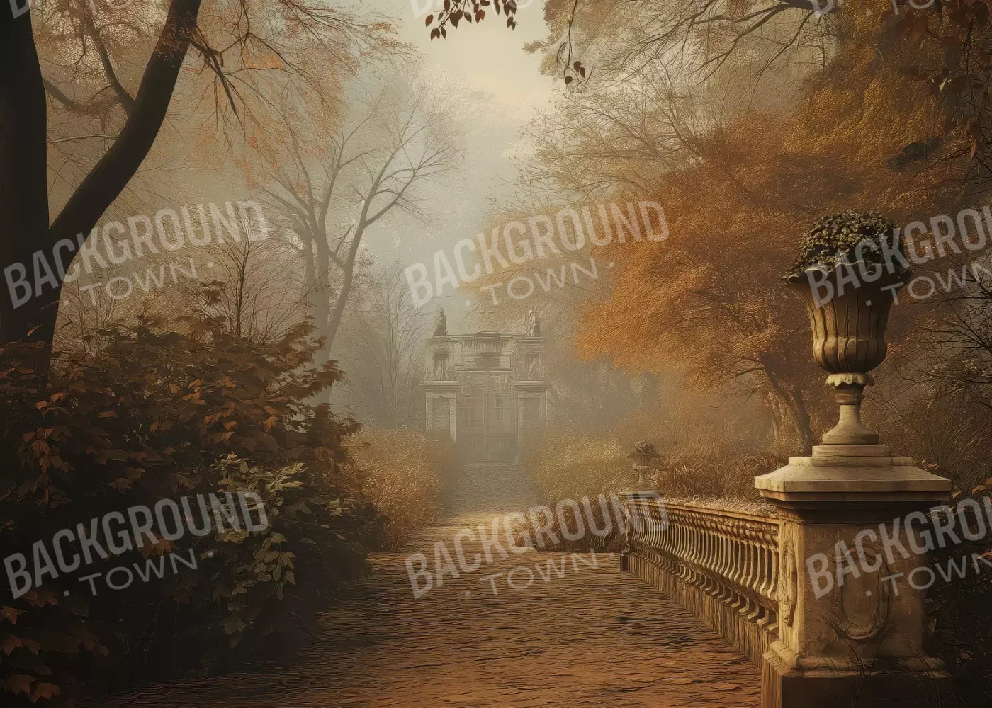 Autumn Walk To Mansion 7’X5’ Ultracloth (84 X 60 Inch) Backdrop