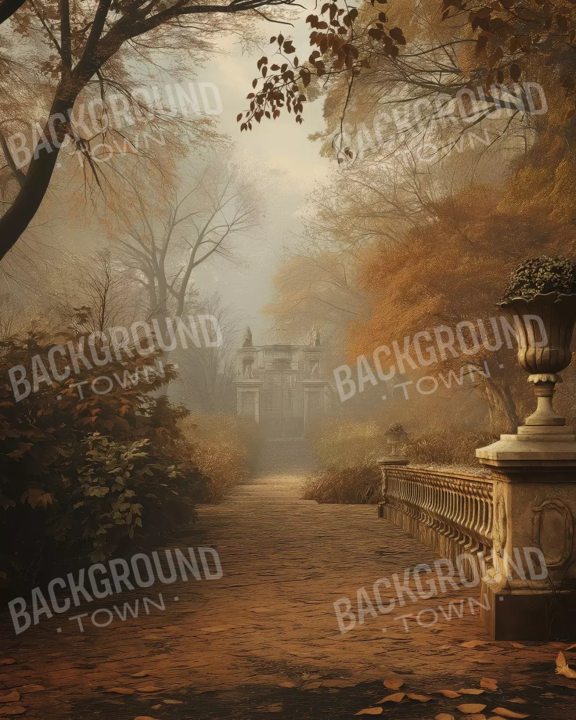 Autumn Walk To Mansion 8’X10’ Fleece (96 X 120 Inch) Backdrop