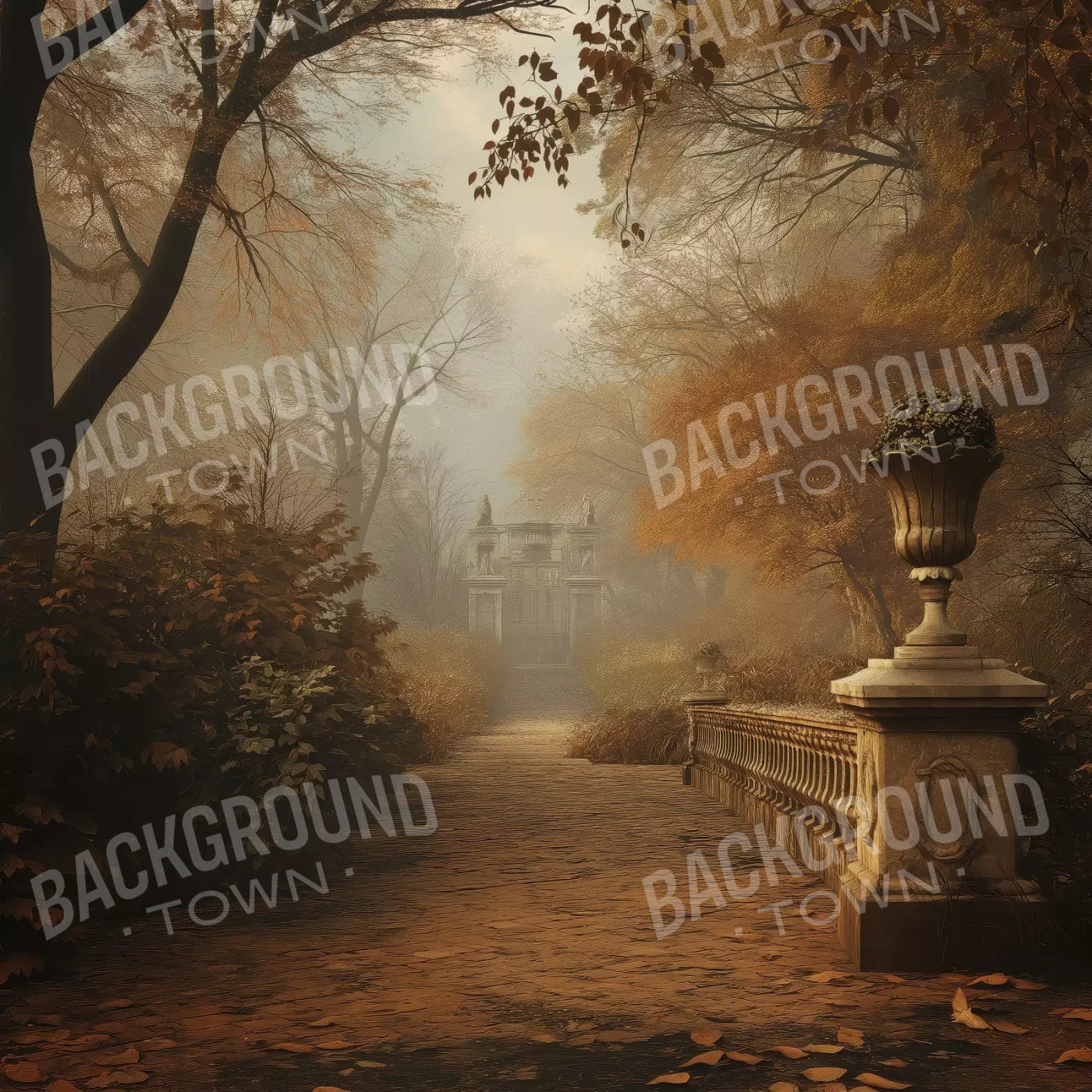 Autumn Walk To Mansion 8’X8’ Fleece (96 X Inch) Backdrop