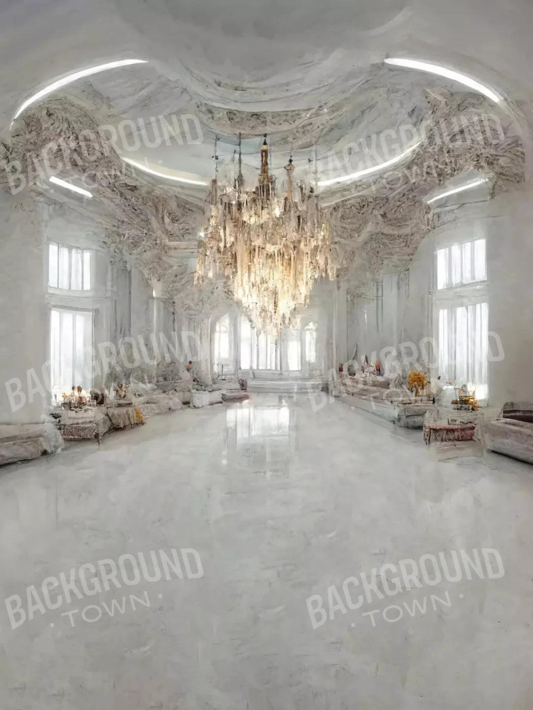 Ballroom In White 5X68 Fleece ( 60 X 80 Inch ) Backdrop