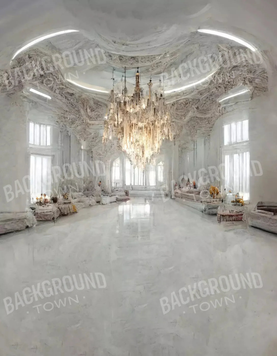Ballroom In White 6X8 Fleece ( 72 X 96 Inch ) Backdrop