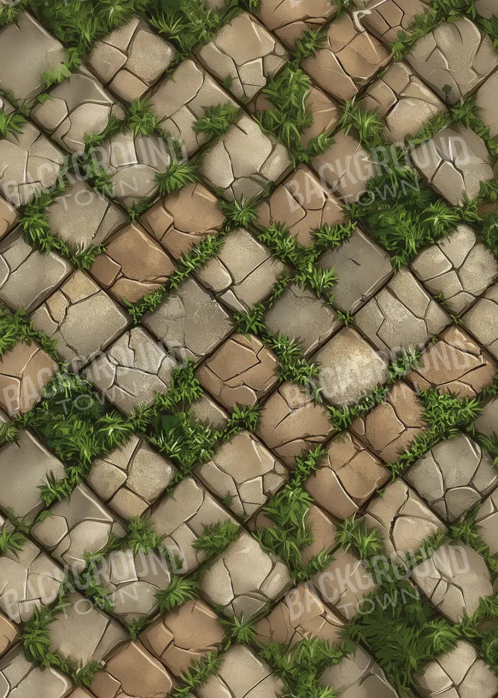 Big Square Cobblestones With Grass Rubbermat Floor 5’x7’ RubberMat Floor (60 x 84 inch) Backdrop