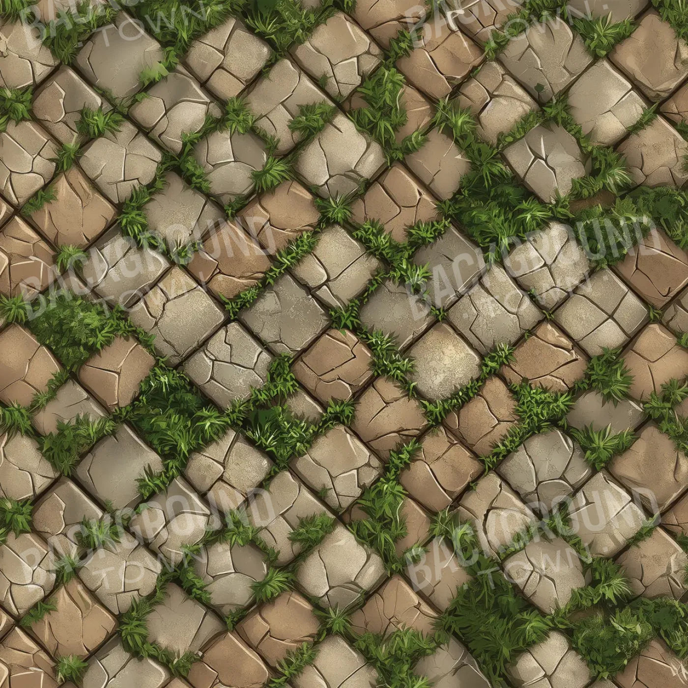 Big Square Cobblestones With Grass Rubbermat Floor 8’x8’ RubberMat Floor (96 x 96 inch) Backdrop
