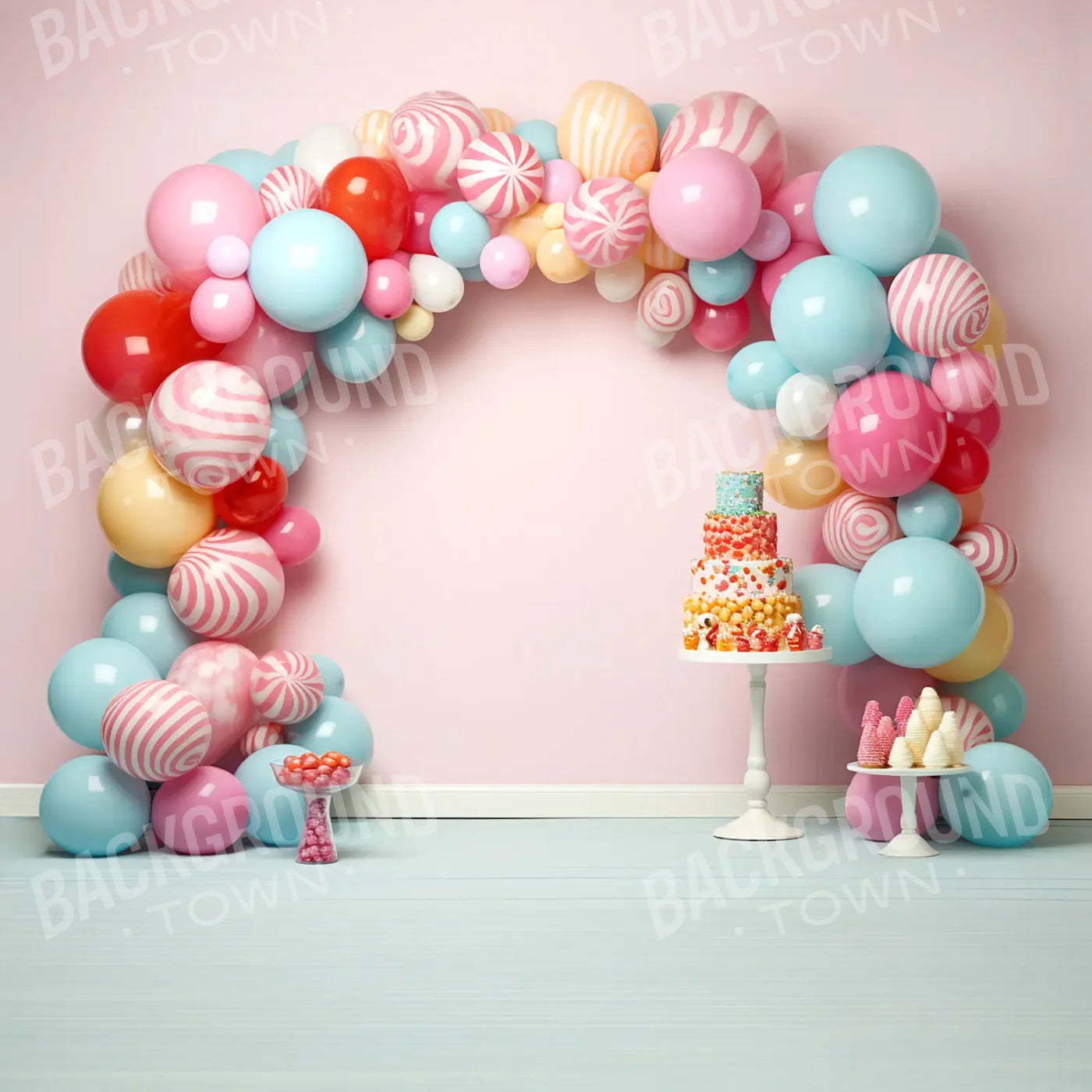 Birthday Swirl Balloon Arch 10’x10’ UltraCloth (120 x 120 inch) Backdrop