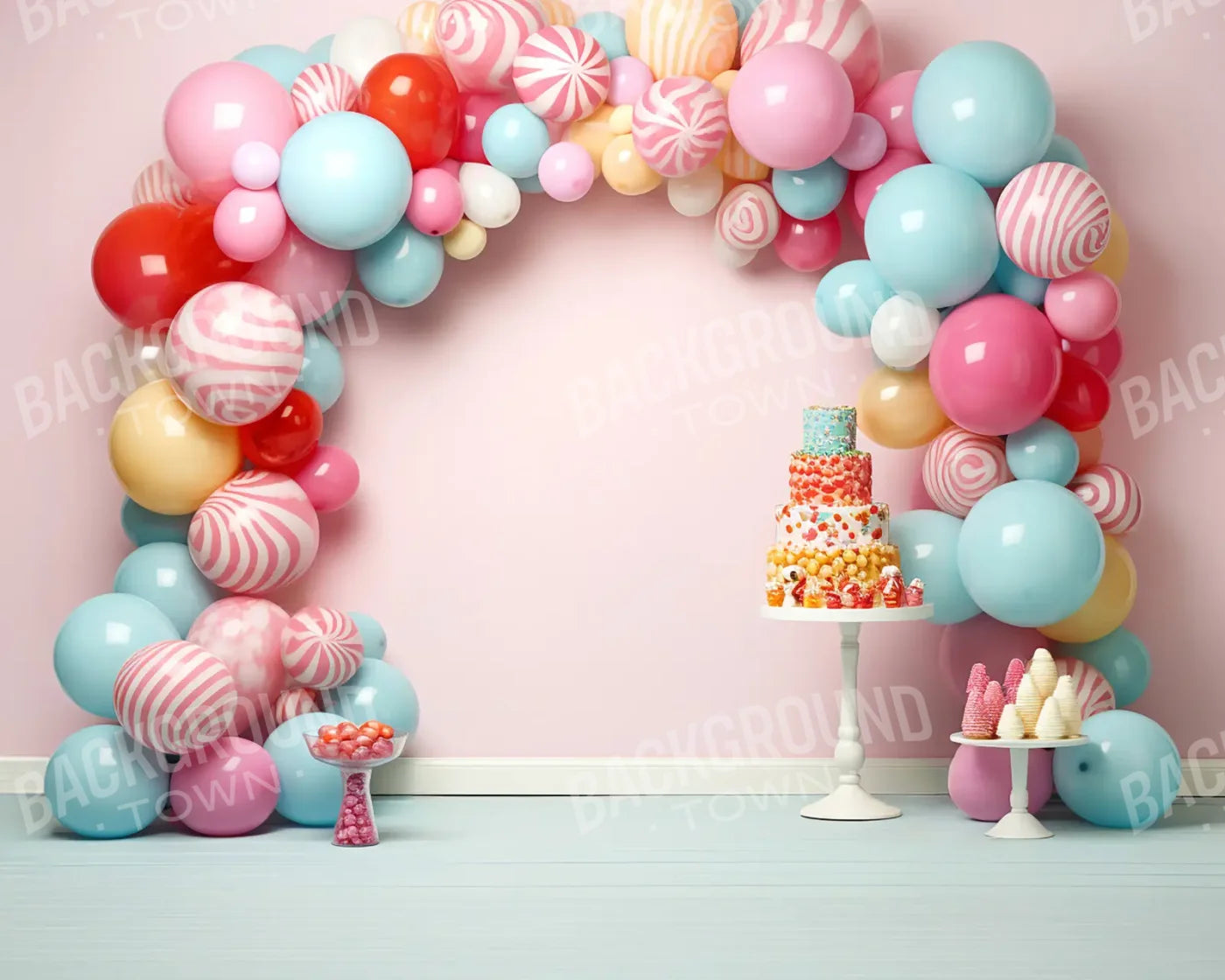 Birthday Swirl Balloon Arch 10’x8’ Fleece (120 x 96 inch) Backdrop