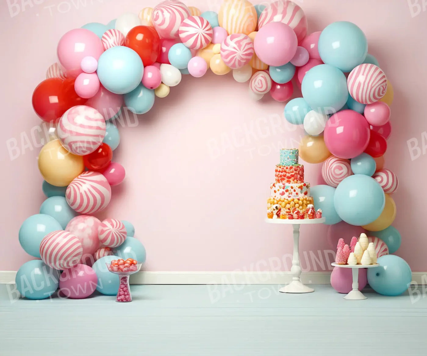 Birthday Swirl Balloon Arch 12’x10’ UltraCloth (144 x 120 inch) Backdrop