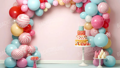 Birthday Swirl Balloon Arch 14’x8’ UltraCloth (168 x 96 inch) Backdrop