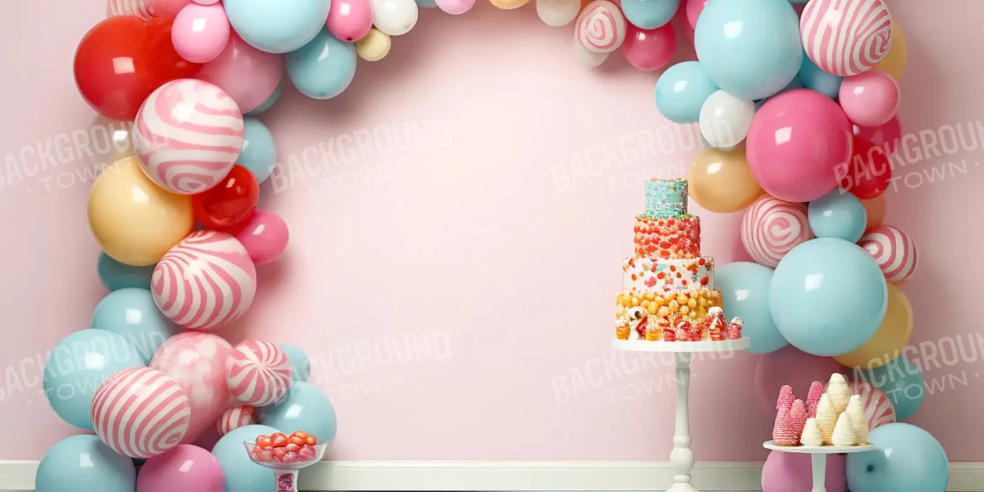 Birthday Swirl Balloon Arch 20’x10’ UltraCloth (240 x 120 inch) Backdrop