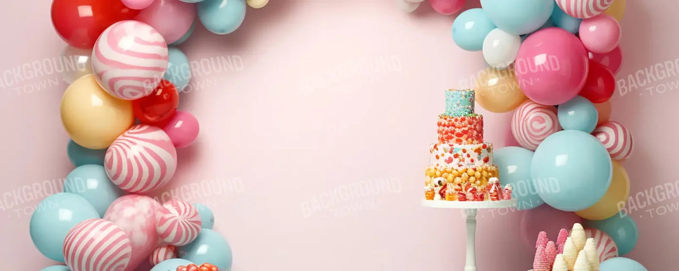 Birthday Swirl Balloon Arch 20’x8’ UltraCloth (240 x 96 inch) Backdrop