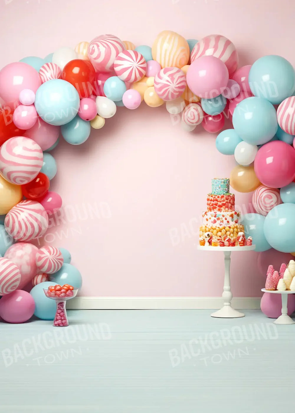 Birthday Swirl Balloon Arch 5’x7’ UltraCloth (60 x 84 inch) Backdrop