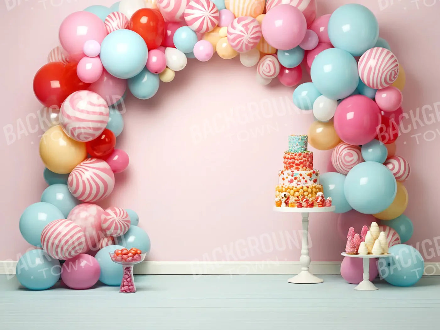 Birthday Swirl Balloon Arch 8’x6’ Fleece (96 x 72 inch) Backdrop