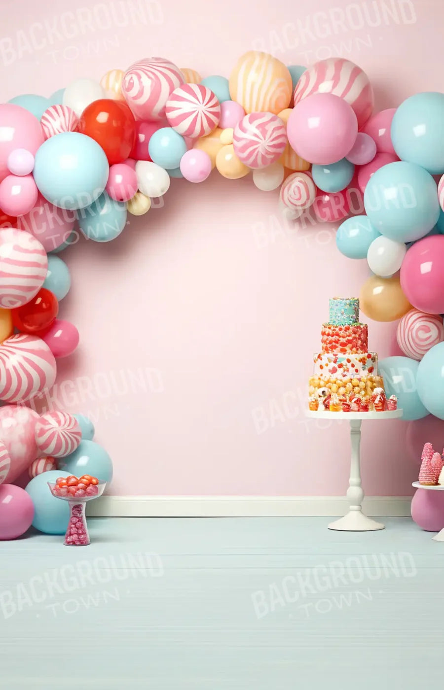 Birthday Swirl Balloon Arch 9’x14’ UltraCloth (108 x 168 inch) Backdrop