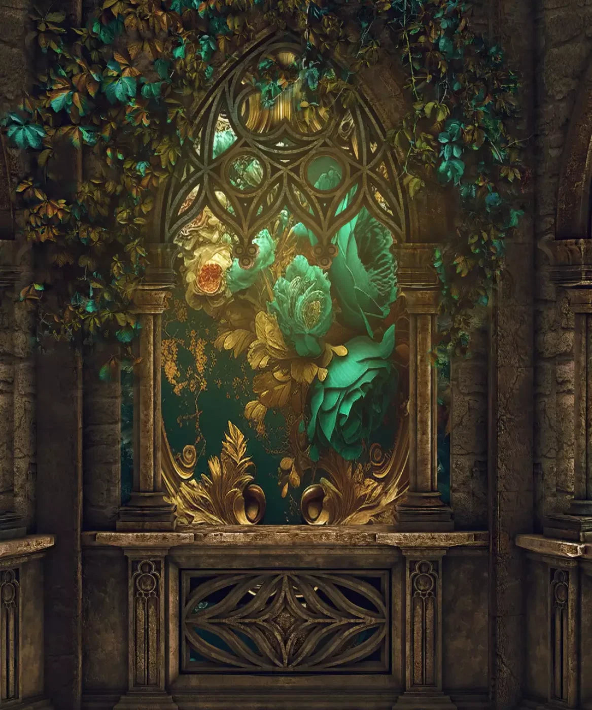 Green Floral Wall Backdrop for Photography
