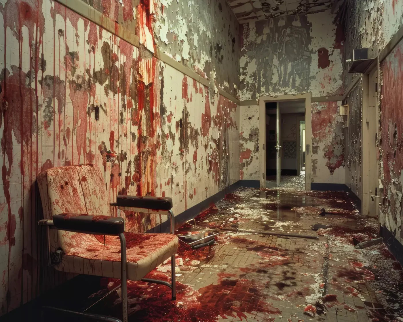 Bloody Institution Chair Room I 10’X8’ Fleece (120 X 96 Inch) Backdrop