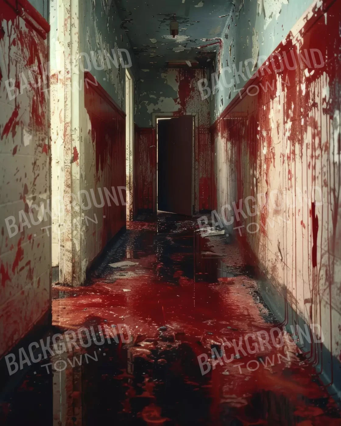 Bloody Institution Hallway Iii 8’X10’ Fleece (96 X 120 Inch) Backdrop