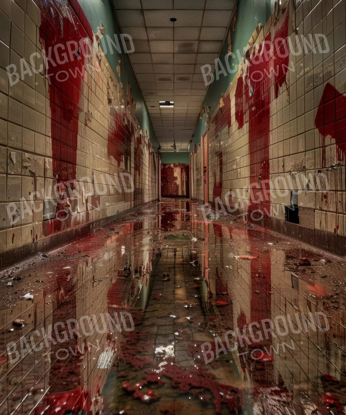Bloody Institution Hallway V 10’X12’ Ultracloth (120 X 144 Inch) Backdrop