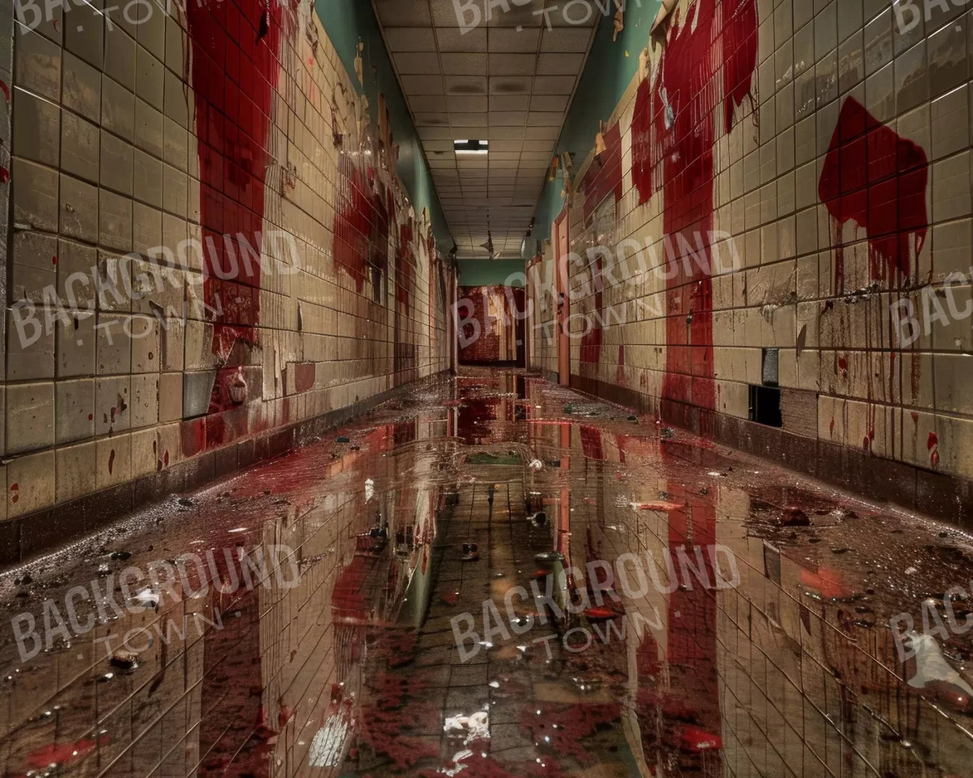 Bloody Institution Hallway V 10’X8’ Fleece (120 X 96 Inch) Backdrop