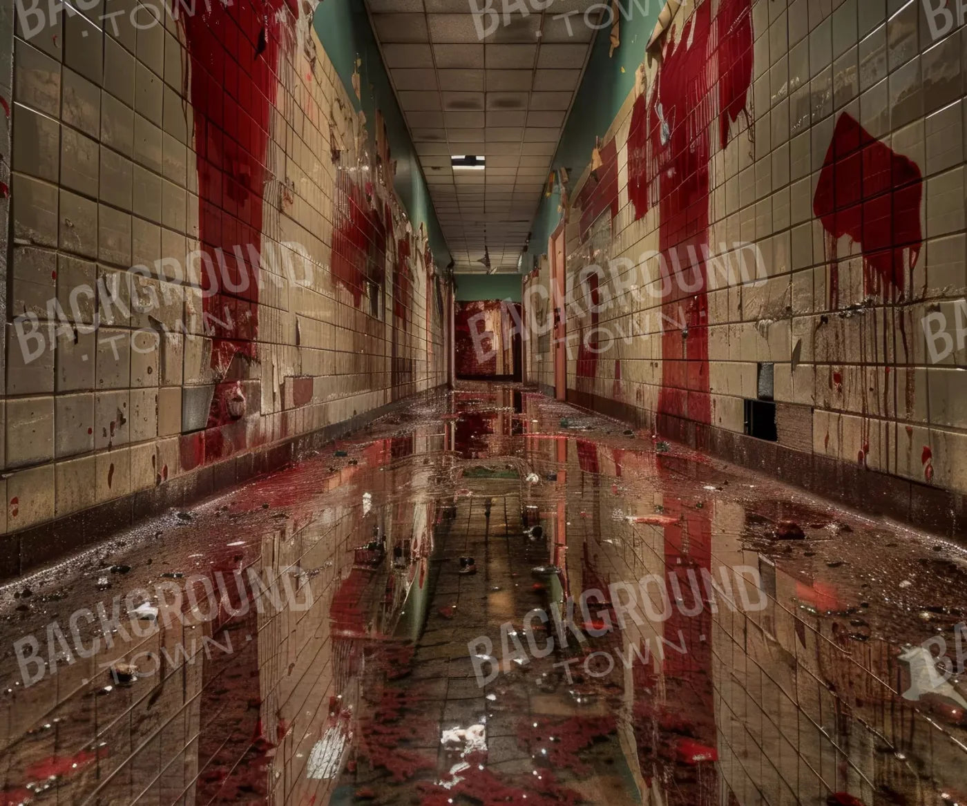 Bloody Institution Hallway V 12’X10’ Ultracloth (144 X 120 Inch) Backdrop