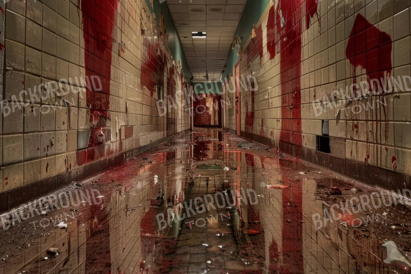 Bloody Institution Hallway V 12’X8’ Ultracloth (144 X 96 Inch) Backdrop