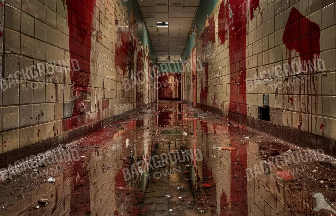 Bloody Institution Hallway V 14’X9’ Ultracloth (168 X 108 Inch) Backdrop
