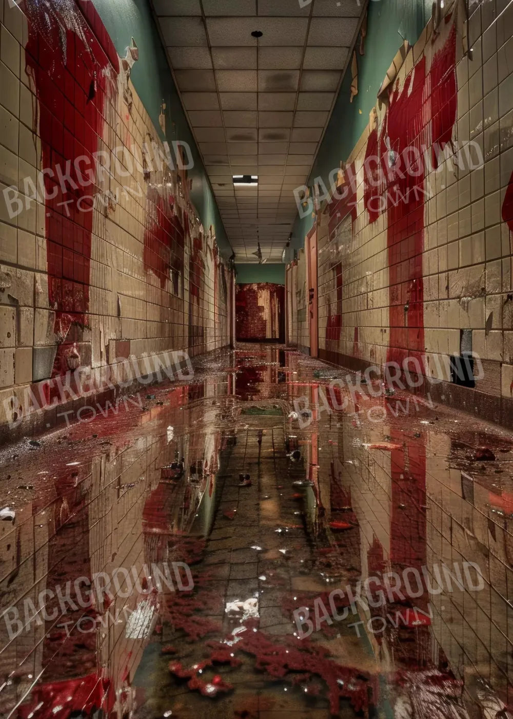 Bloody Institution Hallway V 5’X7’ Ultracloth (60 X 84 Inch) Backdrop