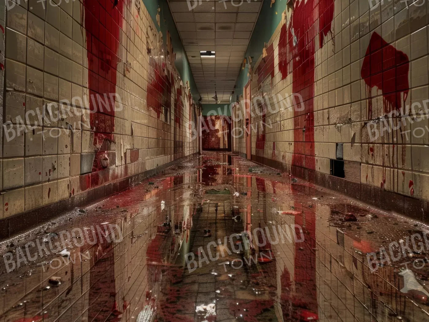 Bloody Institution Hallway V 6’8X5’ Fleece (80 X 60 Inch) Backdrop