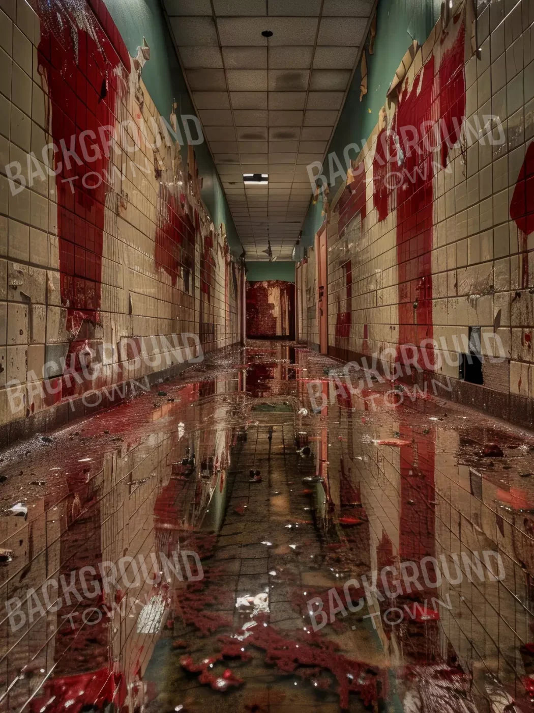 Bloody Institution Hallway V 6’X8’ Fleece (72 X 96 Inch) Backdrop