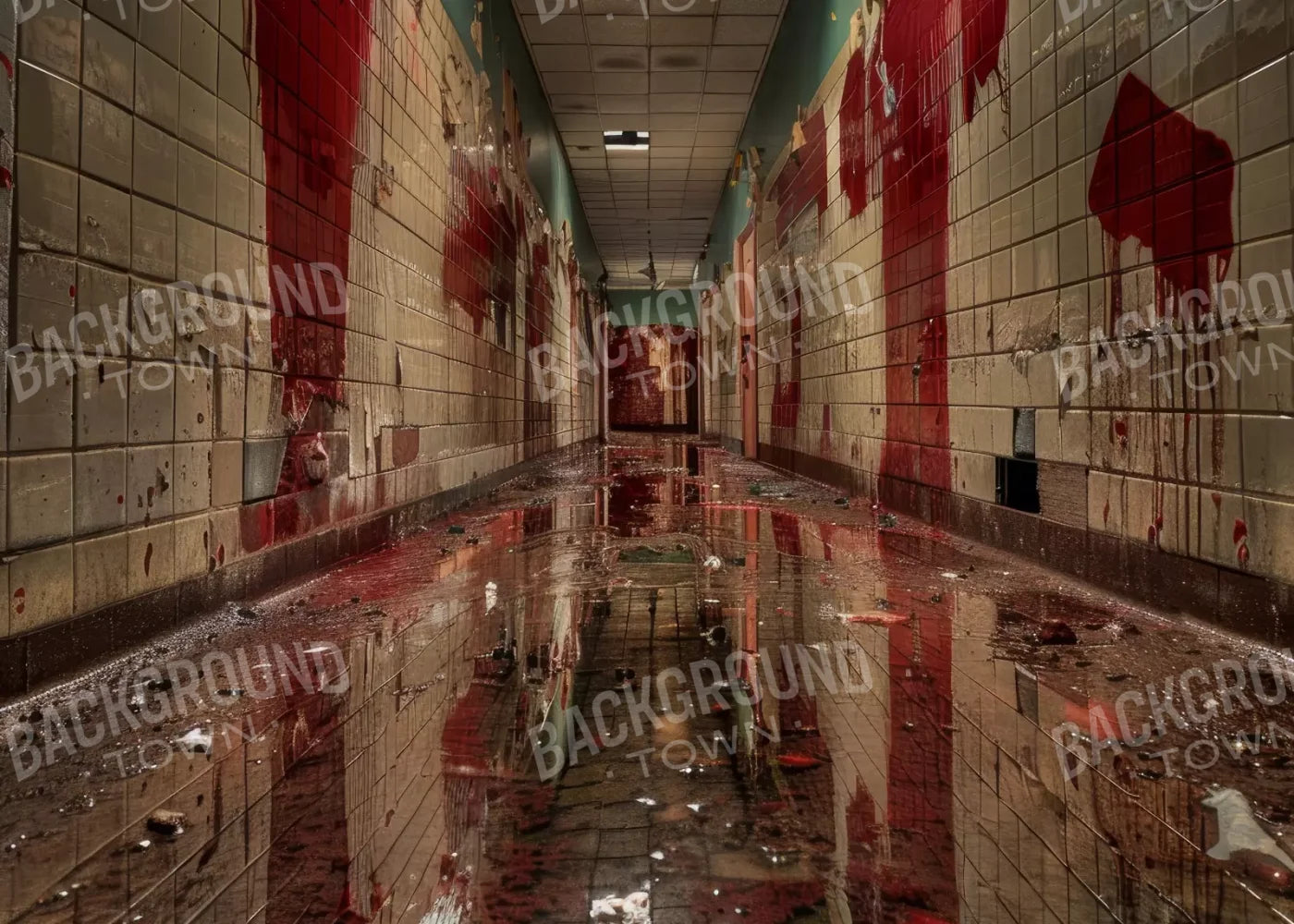 Bloody Institution Hallway V 7’X5’ Ultracloth (84 X 60 Inch) Backdrop