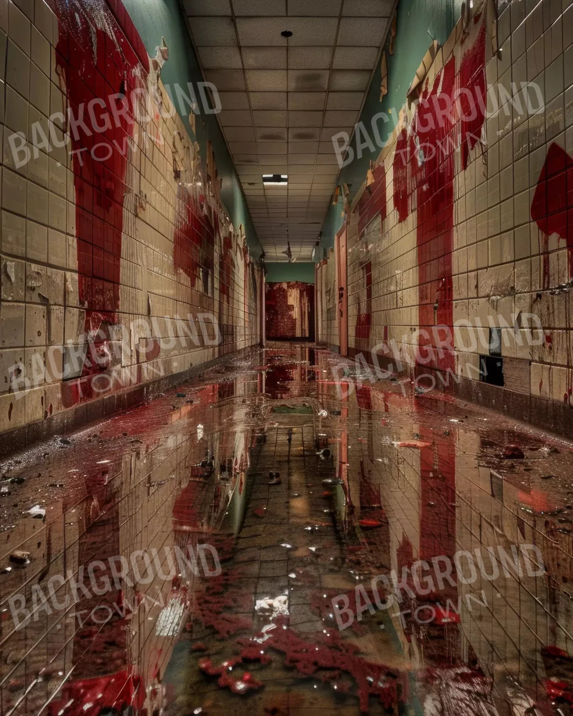 Bloody Institution Hallway V 8’X10’ Fleece (96 X 120 Inch) Backdrop