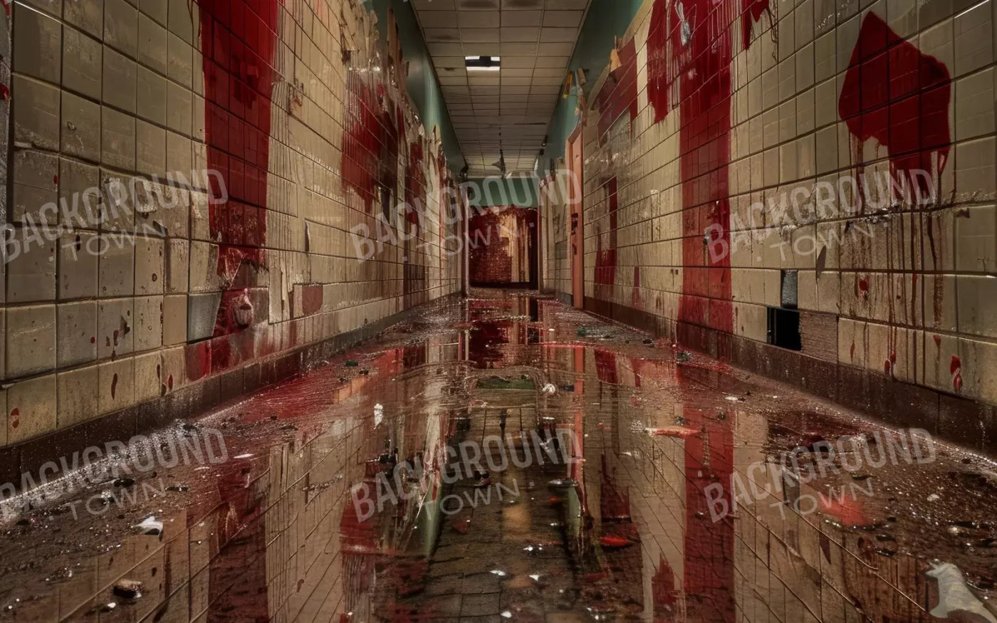 Bloody Institution Hallway V 8’X5’ Ultracloth (96 X 60 Inch) Backdrop
