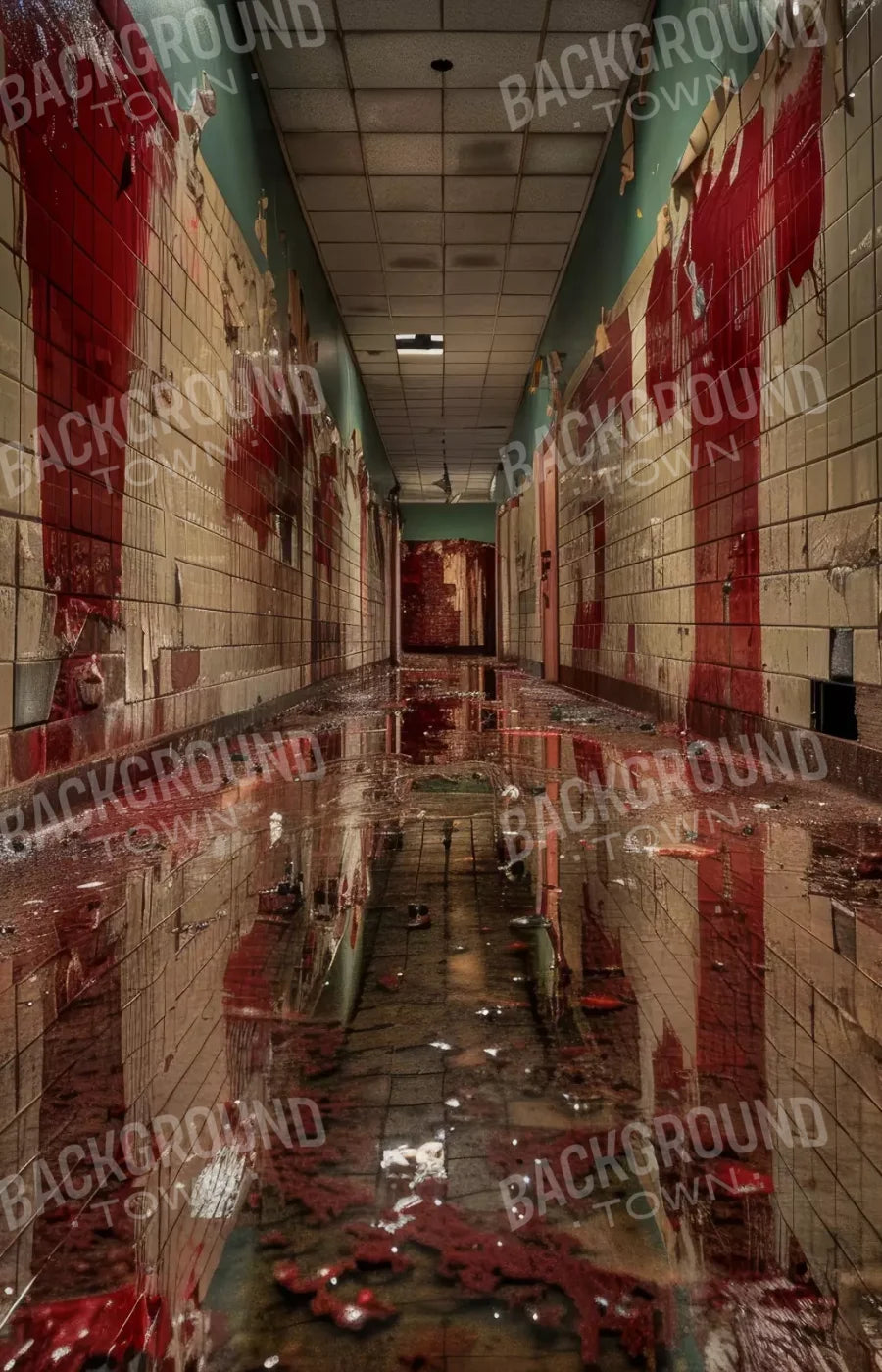 Bloody Institution Hallway V 9’X14’ Ultracloth (108 X 168 Inch) Backdrop